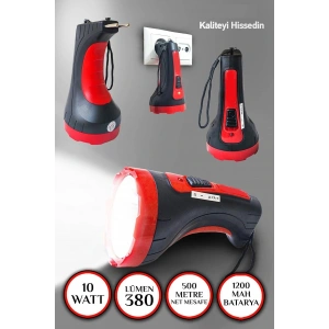 Şarjlı 10w Projektör Led El Fener 2 Mod Aydınlatmalı Uzun Menzil Güvenlik Bekçi  Feneri Işıldak