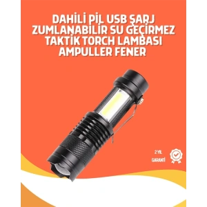 Şarjlı LED El Feneri - 14500 Pil Dahil, 4 Işık Modu, Mini Boy