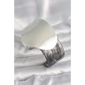 Siyah Mermer Desen Akrilik Pilastik Gümüş Plaka Model Vintage Kadın Bilezik