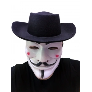 Siyah Renkli Delikli Çocuk Boy Vendetta Şapkası ve Vendetta Maskesi