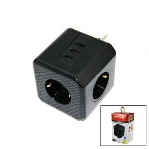 TERMAL AKIM KORUMALI  3X PRİZ 3X USB DUVAR TİPİ PRİZ SİYAH 10A - 2500W (5047)