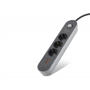 Termal Akım Korumalı Uzatma Kablosu 3 Priz + 2X Usb + Type-C Anahtarlı 2 M - Siyah SH4628