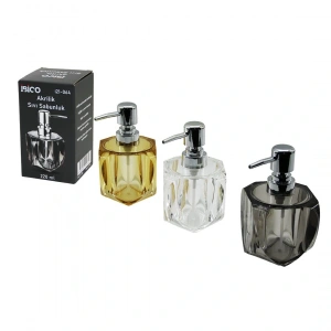 TOMBUL KARE - 4-KALPLİ GÖVDE  ŞEFFAF - RENKLİ   AKRİLİK - MİKA KRİSTAL  SIVI SABUNLUK  220ML (5047)