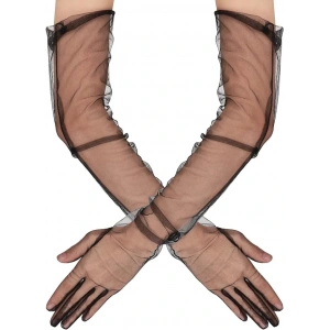 Uzun Boy Likralı Siyah Renk Yetişkin Mega Tül Eldiven 53 cm