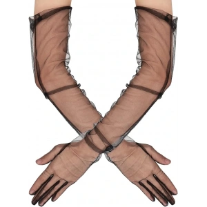 Uzun Boy Likralı Siyah Renk Yetişkin Mega Tül Eldiven 53 cm (5047)