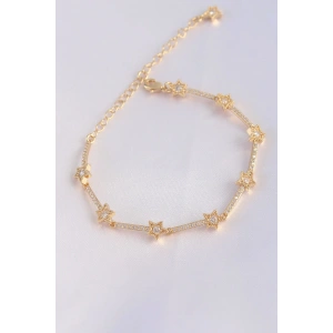 Vip Seri Pirinç Zirkon Taşlı Gold Renk Halley Model Bileklik