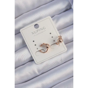 Xuping Rose Renk Zirkon Taşlı Bombeli Topçuk Earcuff Küpe