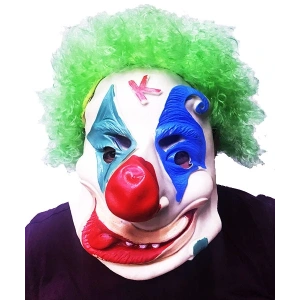 Yeşil Renk Afro Bonus Peruklu Palyaço Lateks Et Maske (5047)