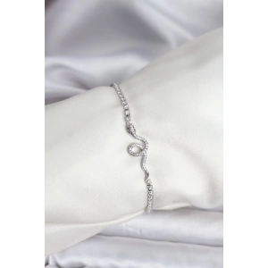 Yılan Model Zirkon Taşlı Gümüş Renk Pirinç Su Yolu Kadın Bileklik