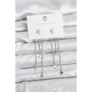 Yıldız Model Gümüş Renk Pirinç Sallantılı Kadın Küpe