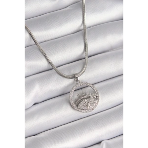 316L Çelik Gümüş Renk İtalyan Zincir Zirkon Taşlı Göz Model Kadın Kolye