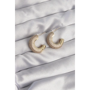 Pirinç Gold Renk Zirkon Taşlı Yarım Halka Küpe