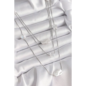 Pirinç Gümüş Renk Ezme İnci Model Çoklu Kadın Kolye