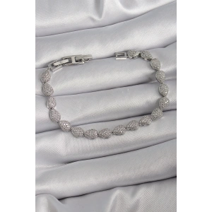 Pirinç Gümüş Renk Zirkon Taşlı Damla Model VIP Seri Kadın Bileklik