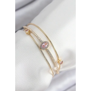Pirinç Zirkon Taşlı Baget Model Gold Renk Kadın Bileklik
