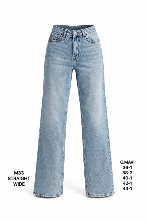 Kadın Mavi Straight Wide Jean Pantolon
