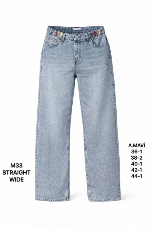 Kadın Açık Mavi Straight Wide Paça Jean Pantolon