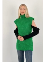 Kadın Boğazlı Omzu Açık Oversize Uzun Yeşil Triko Kazak