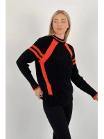 Kadın Oversize Bisiklet Yaka Şeritli Uzun Kışlık Turuncu Triko Kazak