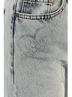 Kadın Bol Paça Taşlı Jeans Baggy Fit Buz Mavi Kot Pantolon