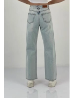 Kadın Bol Paça Taşlı Jeans Baggy Fit Buz Mavi Kot Pantolon