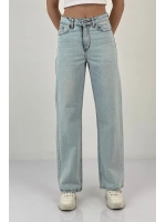 Kadın Straight Bol Paça Jeans Baggy Fit Buz Mavi Kot Pantolon