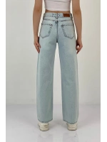 Kadın Straight Bol Paça Jeans Baggy Fit Buz Mavi Kot Pantolon