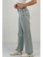 Kadın Wide Leg Taşlı Jeans Baggy Fit Buz Mavi Kot Pantolon
