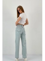Kadın Wide Leg Taşlı Jeans Baggy Fit Buz Mavi Kot Pantolon