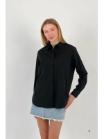 Kadın Esnek Yazlık Dar Slim Fit Basic Siyah Gömlek