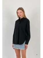 Kadın Esnek Yazlık Dar Slim Fit Basic Siyah Gömlek