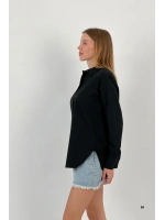 Kadın Esnek Yazlık Dar Slim Fit Basic Siyah Gömlek