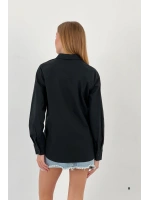 Kadın Esnek Yazlık Dar Slim Fit Basic Siyah Gömlek
