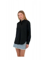 Kadın Esnek Yazlık Dar Slim Fit Basic Siyah Gömlek