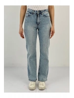 Kadın Wide Leg Önü Full Taşlı A.mavi Jean Pantolon