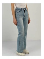 Kadın Wide Leg Önü Full Taşlı A.mavi Jean Pantolon
