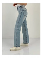 Kadın Wide Leg Önü Full Taşlı A.mavi Jean Pantolon