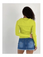 Kadın Uzun Kollu Fermuarlı Yeşil Polo Yaka Hırka