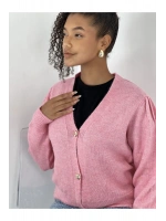 Kadın Düğmeli Kısa Kesim Pembe Hırka