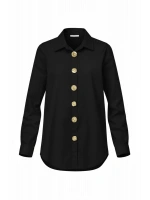 Kadın Siyah Gold Düğmeli Slim Fit Likralı Pamuk Gömlek