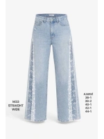 Kadın Açık Mavi Dantel Detaylı Straight Wide Jean Pantolon