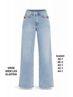Kadın Açık Mavi Yüksek Bel Aksesuarlı Wide Leg Jean Pantolon