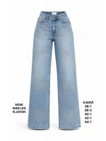 Kadın A.Mavi Taş Detaylı Wide Leg Jean Pantolon