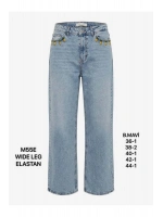 Kadın Buz Mavi Ananas Aksesuarlı Yüksek Bel Wide Leg Jean Pantolon