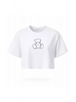Kadın Beyaz Ayıcık Baskılı Crop Pamuk T-Shirt