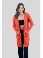 Kadın Tesettür Çift Cepli Uzun Basic Oranj Triko Hırka