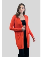 Kadın Tesettür Çift Cepli Uzun Basic Oranj Triko Hırka