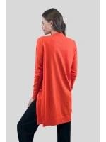 Kadın Tesettür Çift Cepli Uzun Basic Oranj Triko Hırka