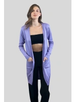 Kadın Tesettür Çift Cepli Uzun Basic Lila Triko Hırka