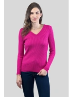 Kadın V Yaka Slim Fit Fitilli Uzun Kışlık Ekru Triko Kazak